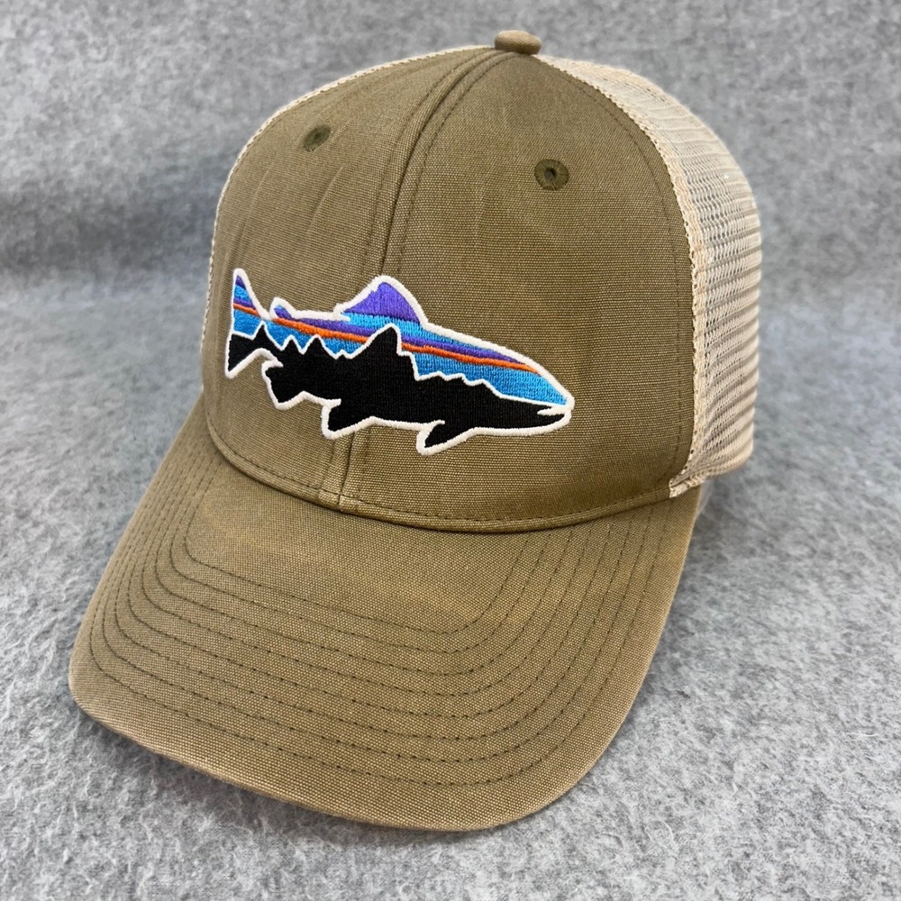 Patagonia Fitz Roy Trout Mens Brown Trucker Hat Mesh Snapback One Size